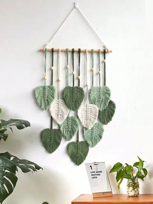One Bohemian Hanging Ornament Decorated with Green Leaves