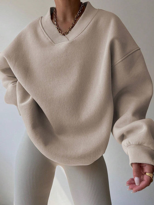 Solid Color Oversized Drop Shoulder Sweatshirt for Women