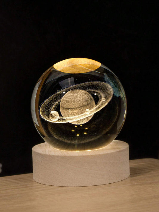 Khaki Crystal Ball Night Lamp with Luminescent Saturn: Table Sky Glass Globe Decoration