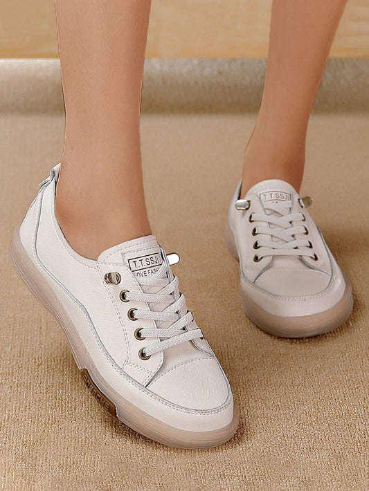 Beige Lace-up Front Skate Shoes for Women