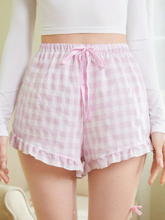 Adorable Plaid Pattern Shorts with Ruffle Hem Detail