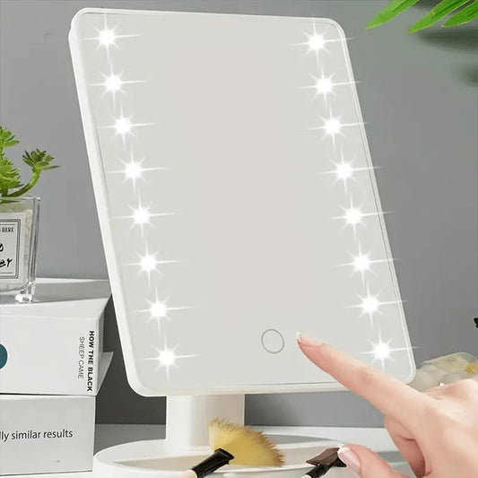Square Lighted Makeup Mirror: Battery & USB Rechargeable, Touch Screen Vanity Mirror with Adjustable Brightness