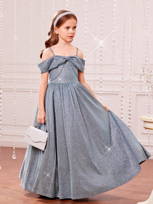 Charming formal dress for tween girls featuring a woven one-shoulder strap, ultra-long slim fit, and gorgeous design.