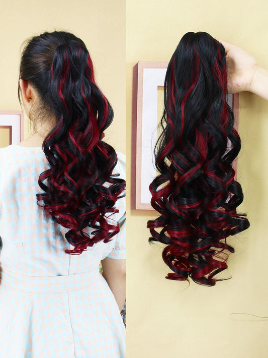 Long Wavy Curly Synthetic Ponytail Wig: 18 Inch Multi-Color Hair Extensions Clip-In. Perfect for Daily Wear and Parties.