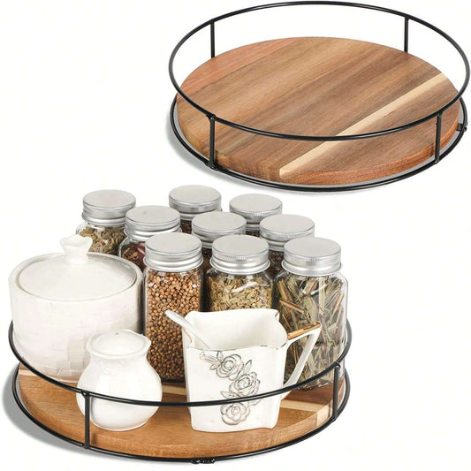 Carbonized Black Lazy Susan Organizer - Non-Skid Wood Turntable for Cabinet, Pantry, Countertop