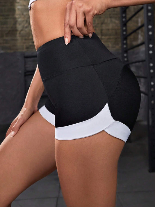 Colorblock Wide Waistband Yoga Shorts for Basic Sports