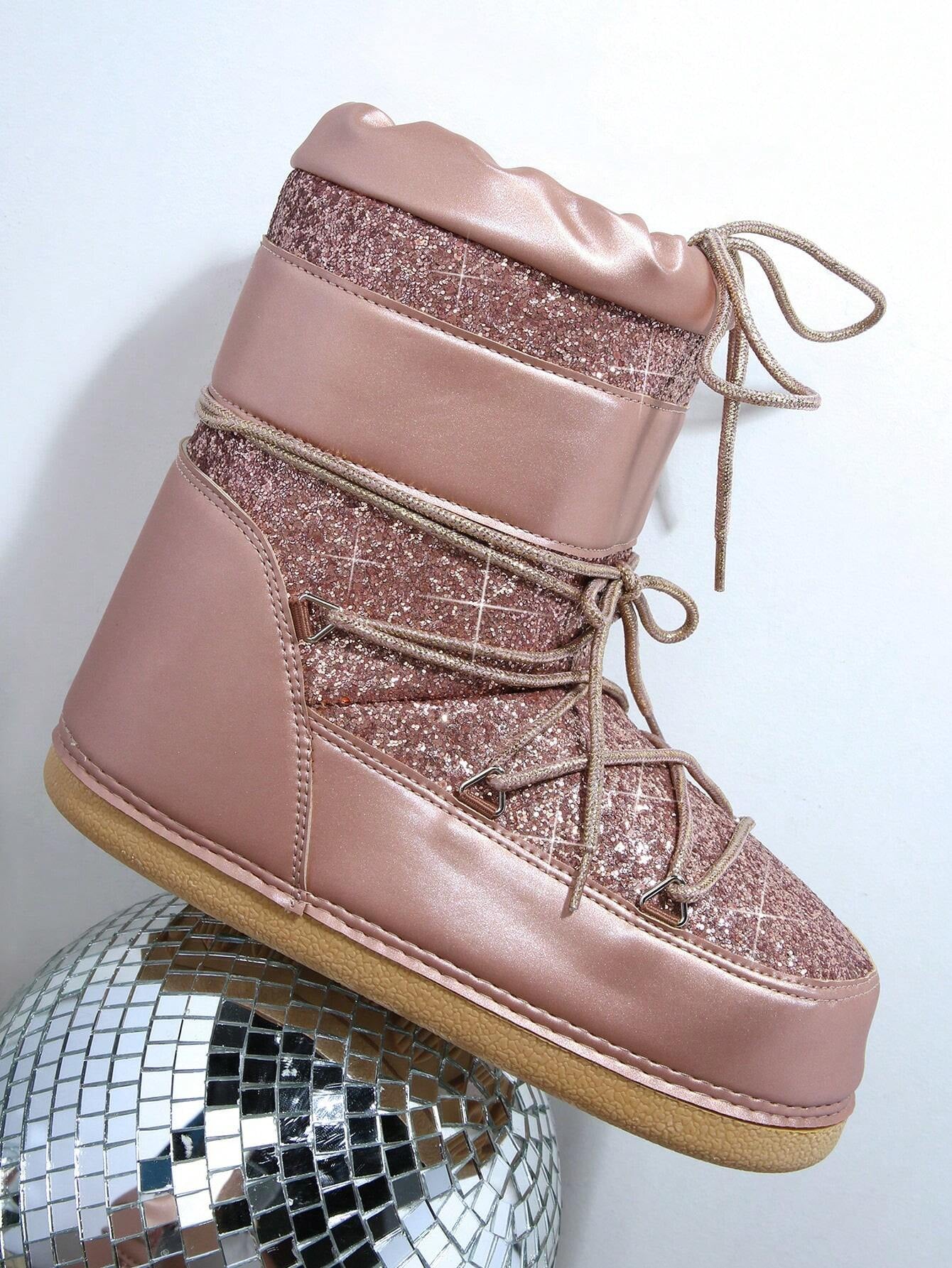Ankle Boots with Glittery Lace-Up Front.