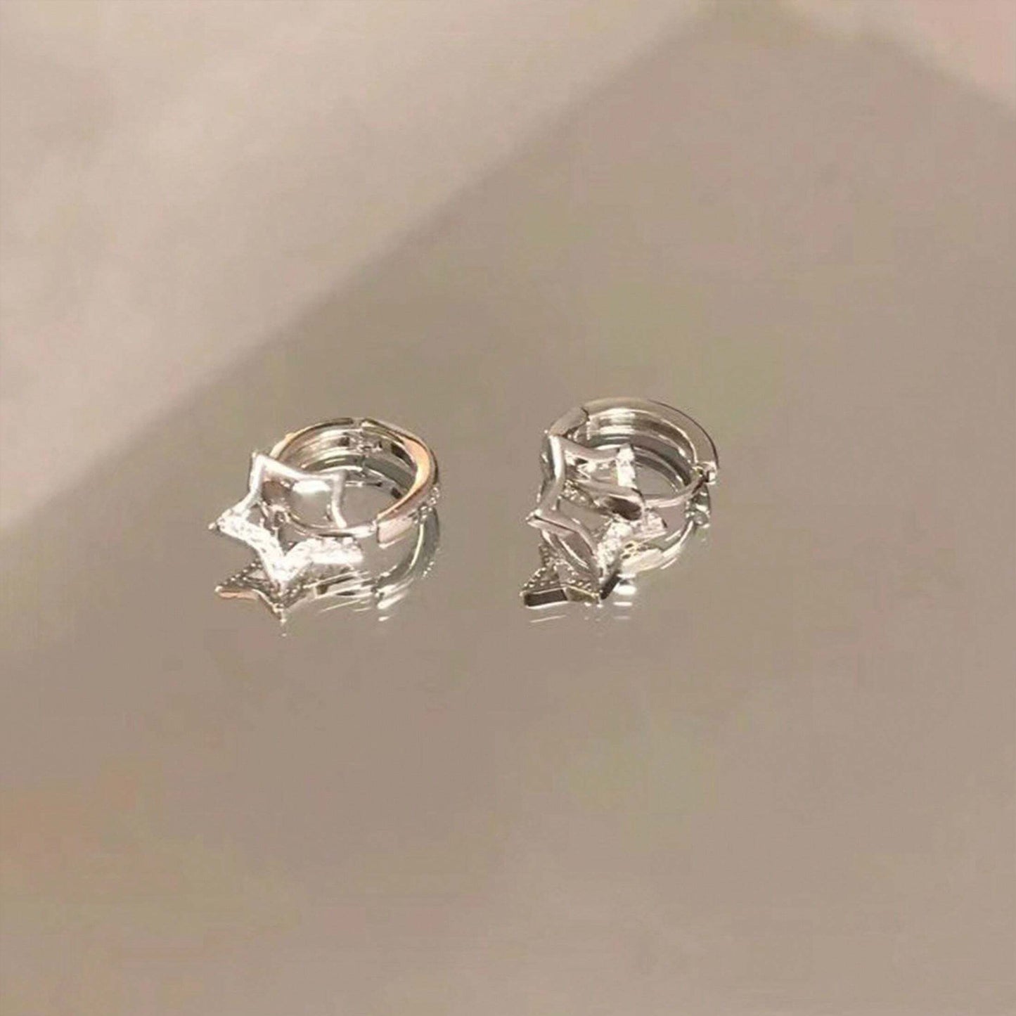 Set of 2 New Arrivals Sparkly CZ Star Design Ear Clips and Stud Earrings for Women, Hypoallergenic & Delicate.