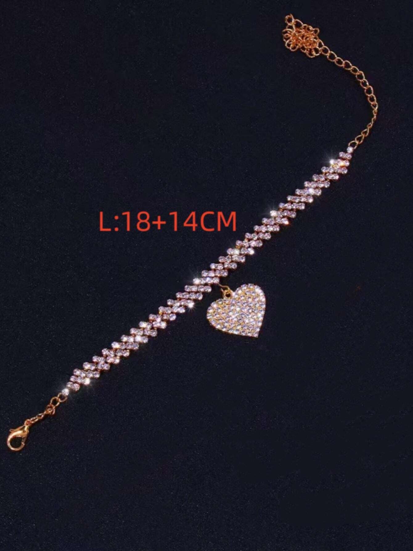 Heart Shaped Pendant Necklace/Anklet with Sparkling Rhinestones: A Women's Jewelry Gift, Foot Chain, and Bracelet Accessory