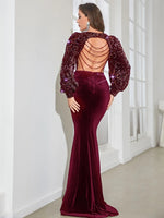 Formal Dress with Contrast Sequin Detailing, Lantern Sleeves, and Mermaid Hem by Giffniseti.