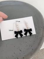 Pair of Minimalist Bow, Pearl, and Plush Stylish Unique Earrings.
