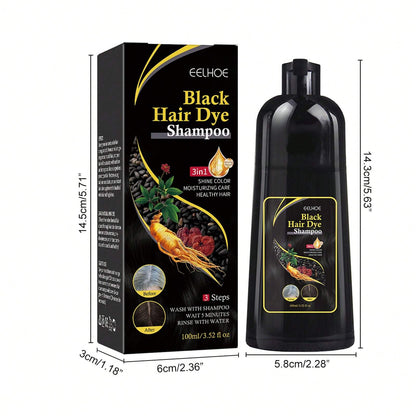 1pc 100ml Black/Brown Hair Dye Shampoo 3 in 1 for Gray Hair Coverage - Instant Hair Color Shampoo for Men & Women with Herbal Ingredients. Achieves Hair Coloring in 10-15 Minutes.