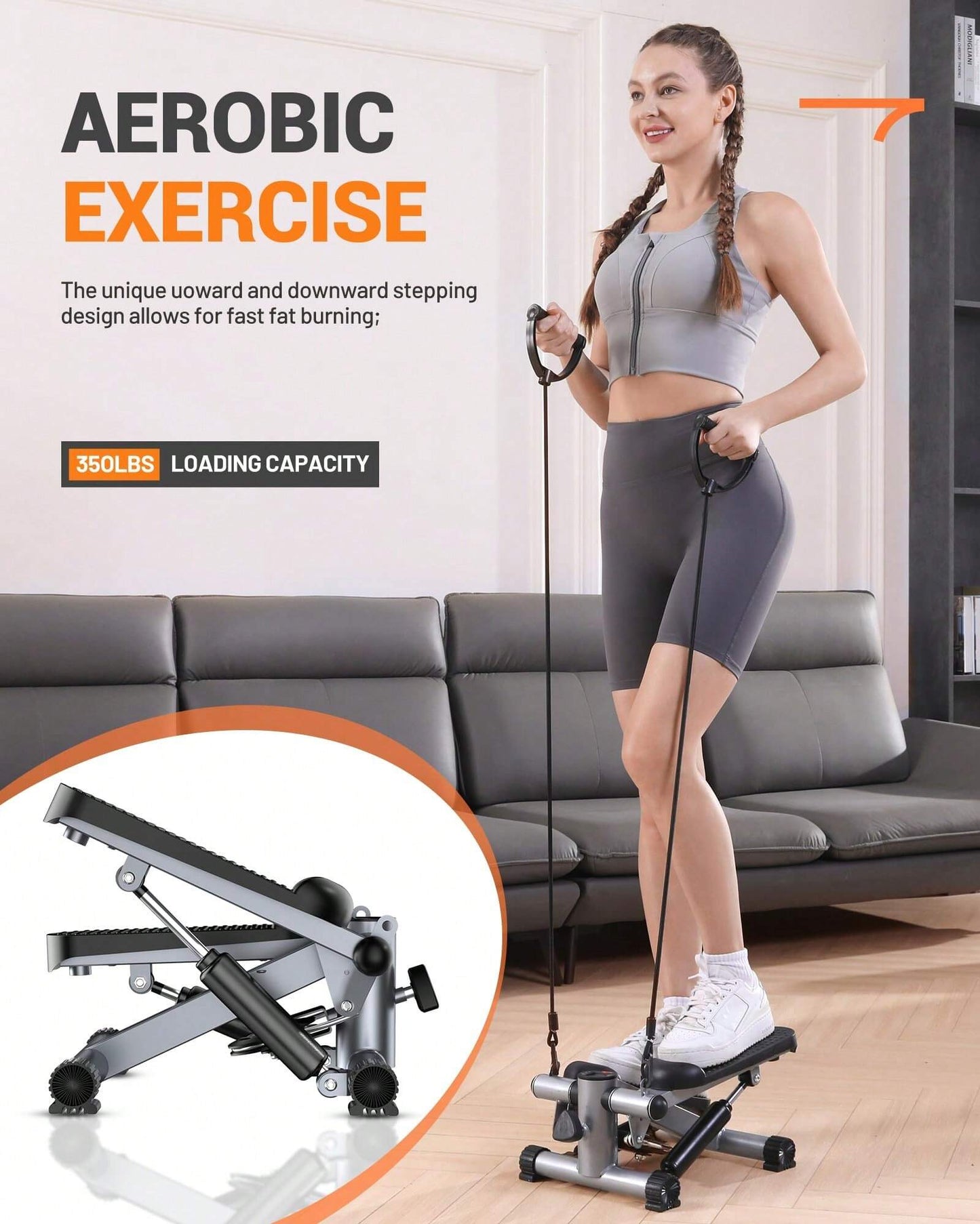 Compact Exercise Stepper with Resistance Band for Home Workouts. Supports up to 350lbs, Counts Calories, and Promotes Efficient Fat Burning. Ideal for Indoor Fitness Anytime, Anywhere.