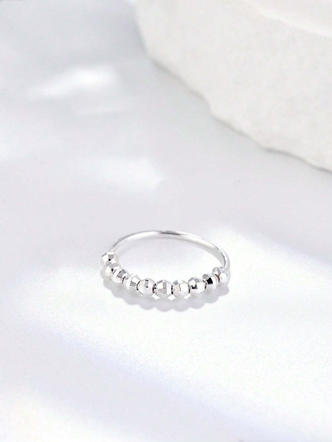 1pc Unique Personality S925 Sterling Silver Ring with Geometric Design and Rotating Ball - Suitable for Women's Daily Wear.