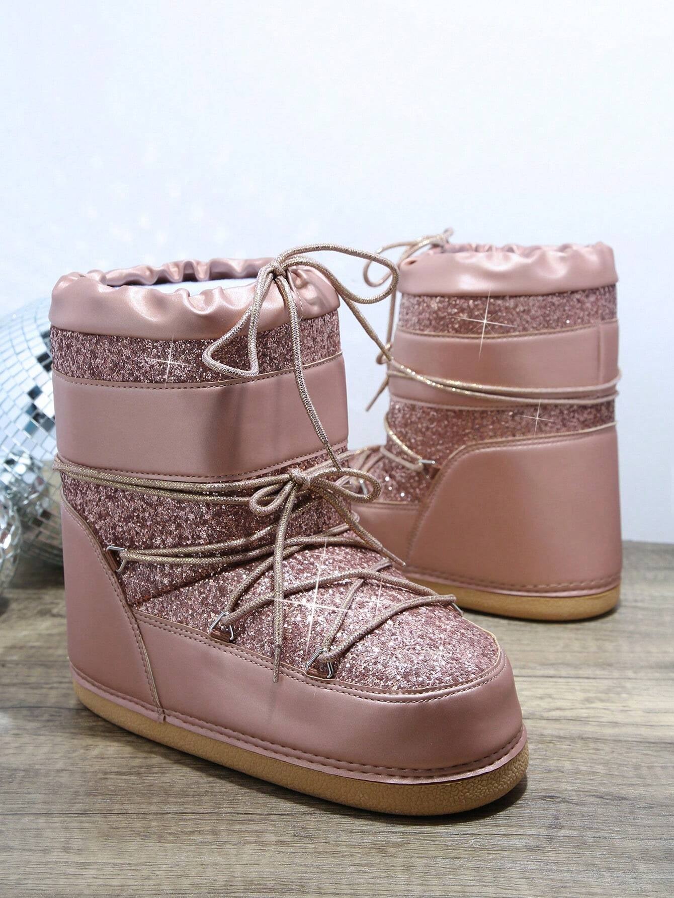 Ankle Boots with Glittery Lace-Up Front.
