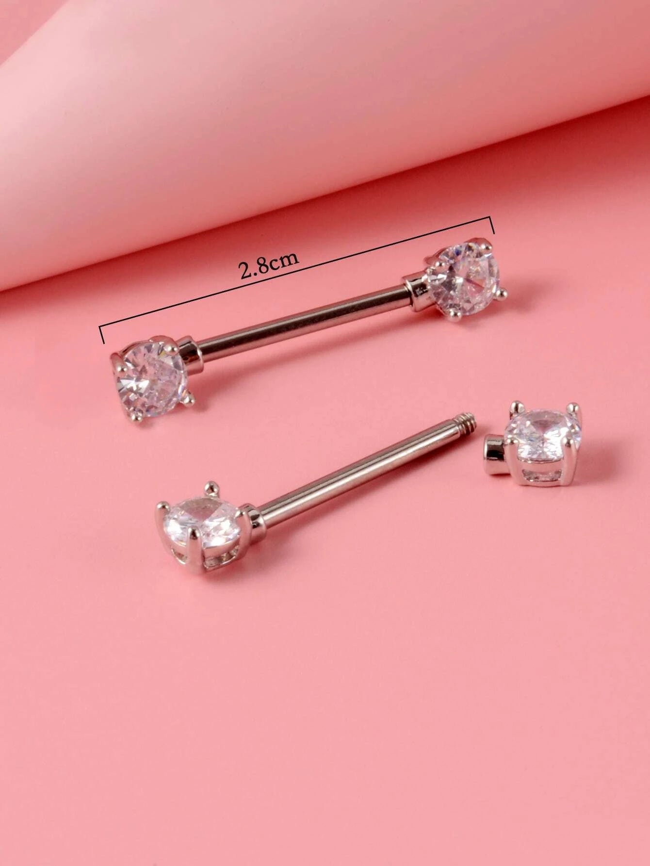 Set of 2 Nipple Rings adorned with Cubic Zirconia Decoration
