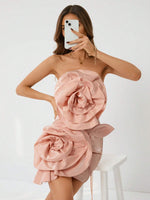 Strapless Dress with Exaggerated 3D Flower Embellishments for Women