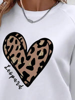 LUNE Women's Pullover Sweatshirt with Letter, Heart, and Leopard Print.
