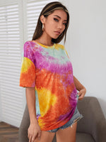Round Neck Short Sleeve T-shirt with Tie-dye Print