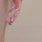 Set of 2 New Arrivals Sparkly CZ Star Design Ear Clips and Stud Earrings for Women, Hypoallergenic & Delicate.