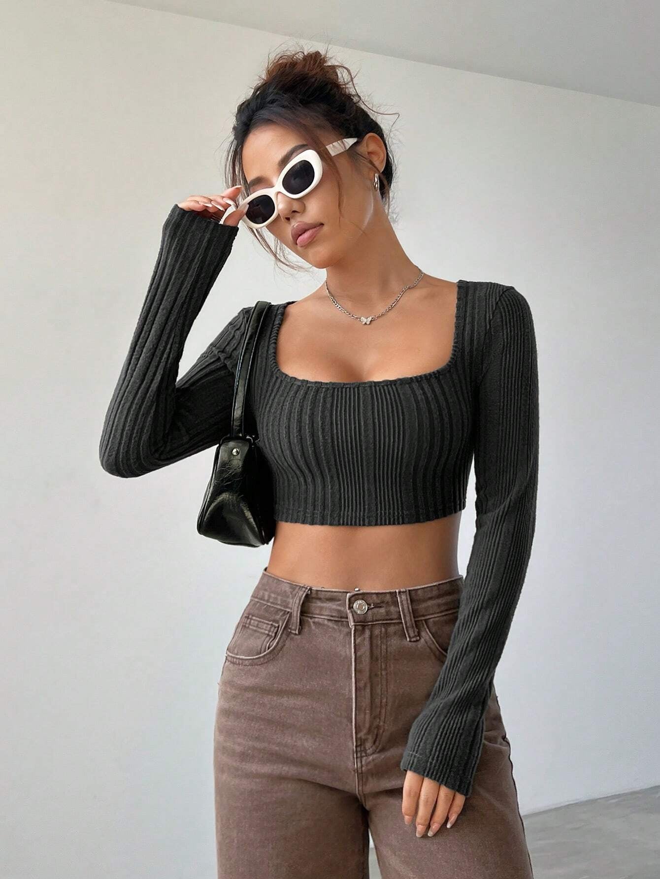 Ribbed Knit Crop Top in a Solid Color