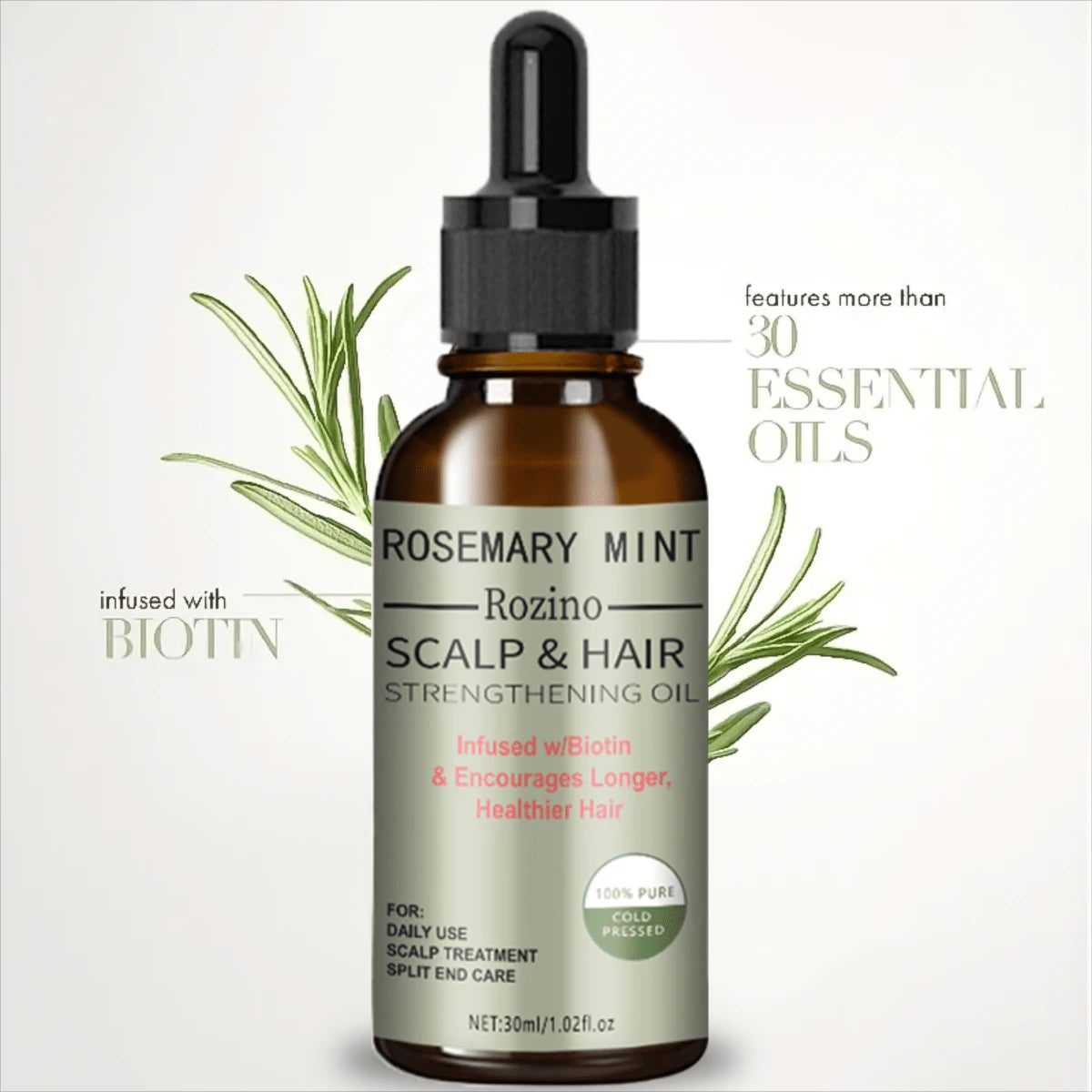 30ml Rosemary Peppermint Essential Oil - Ideal for Hair Conditioning, Nourishing, and Repairing. Suitable for All Hair Types, including Split Ends Treatment.
