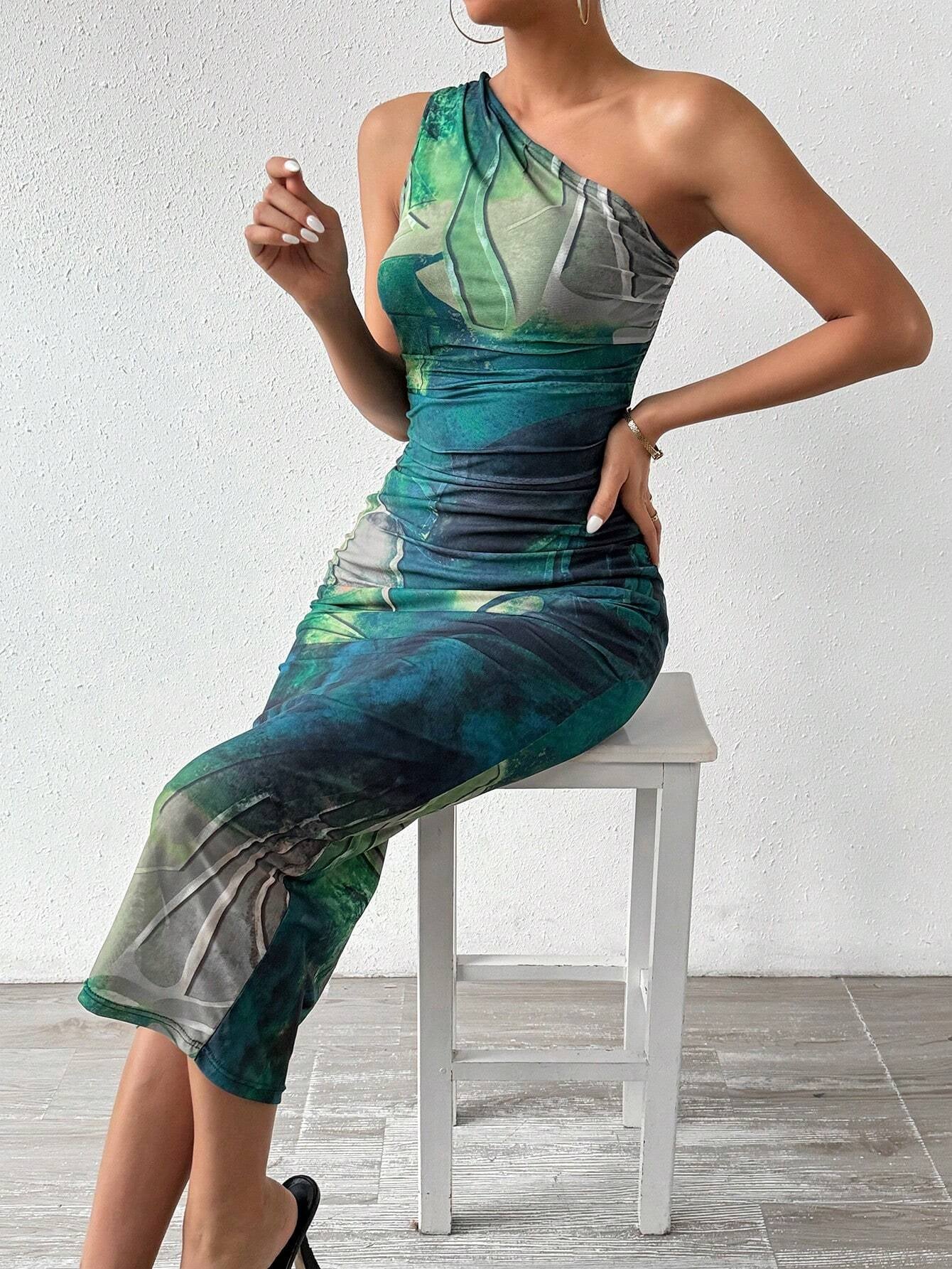 One-Shoulder Tie-dye Bodycon Dress by Privé