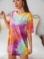 Round Neck Short Sleeve T-shirt with Tie-dye Print