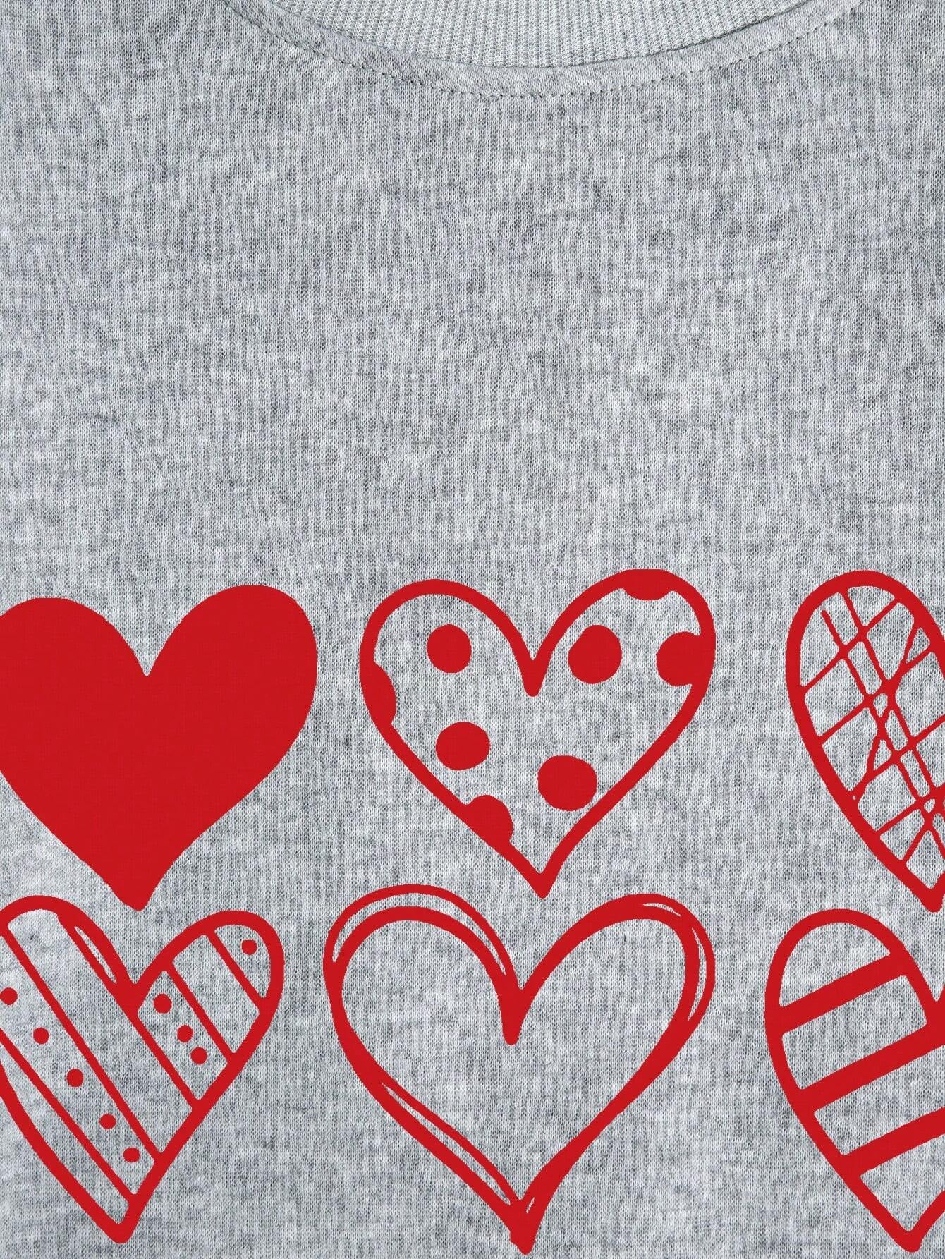 Women's Long Sleeve Sweatshirt with Love Heart Print and Warm Fleece Lining