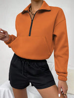 Kangaroo Pocket Half Zip-Up Thermal Pullover with Drop Shoulder