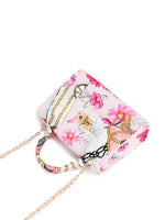 Floral Printed Silk Scarf Chain Embossed PU Leather Handbag Accessory