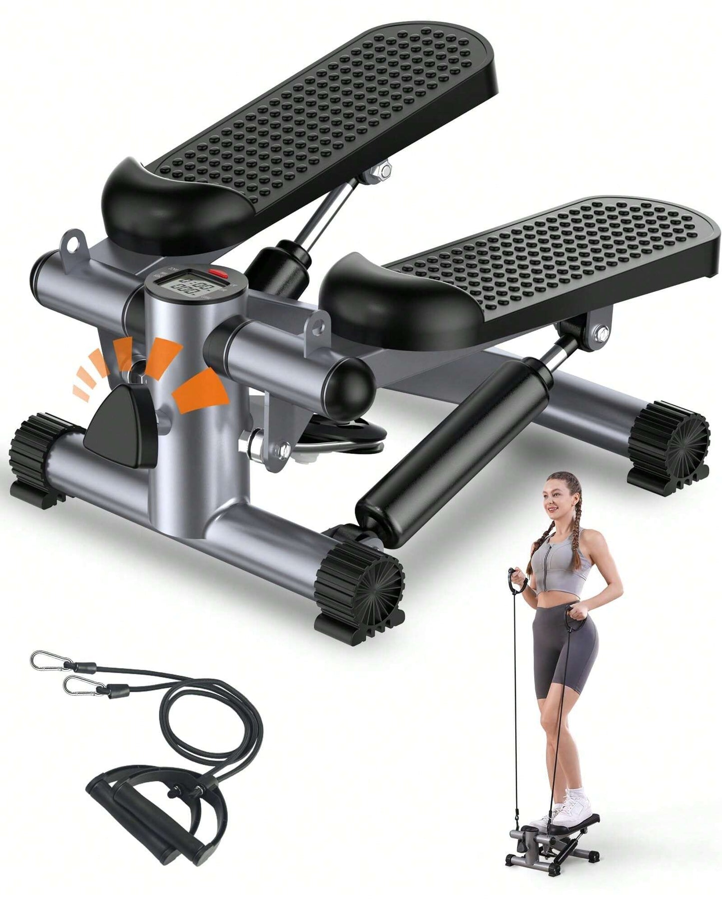 Compact Exercise Stepper with Resistance Band for Home Workouts. Supports up to 350lbs, Counts Calories, and Promotes Efficient Fat Burning. Ideal for Indoor Fitness Anytime, Anywhere.