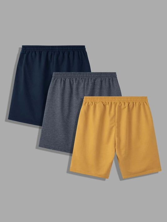 Track Shorts for Men with Drawstring Waist and Letter Patches, sold in a set of 3 pieces