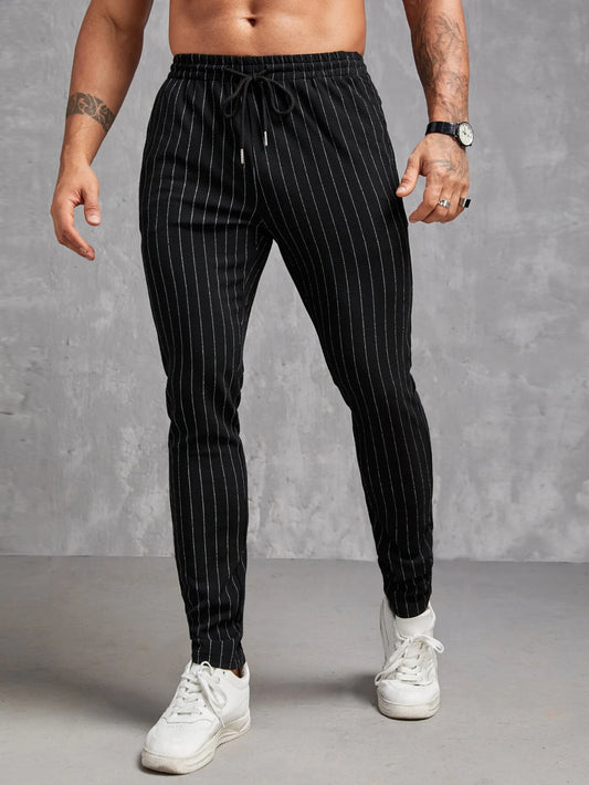 Pants for Men featuring a Striped Print and Drawstring Waist