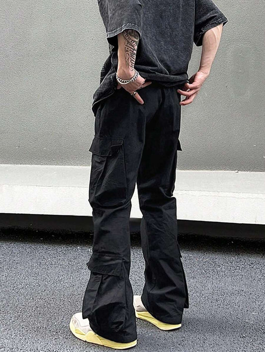 Cargo Pants for Men with Drawstring Waist and Flap Pockets on the Side