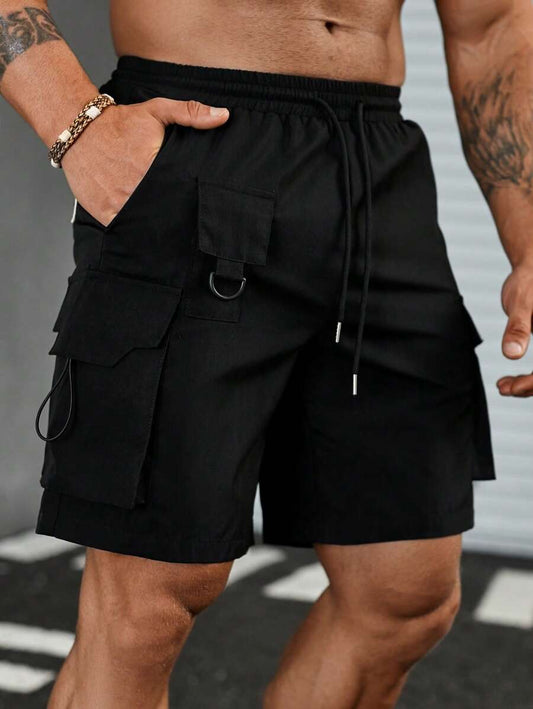 Cargo Shorts for Men with Flap Pockets and Drawstring Waist, featuring a Loose Fit