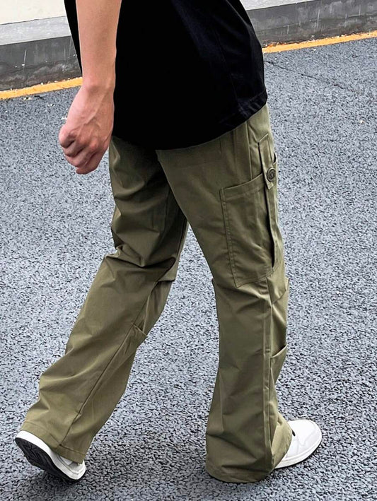 Men's Cargo Pants with Drawstring Waist, featuring Loose Fit, Flap Pockets, and Side Pockets