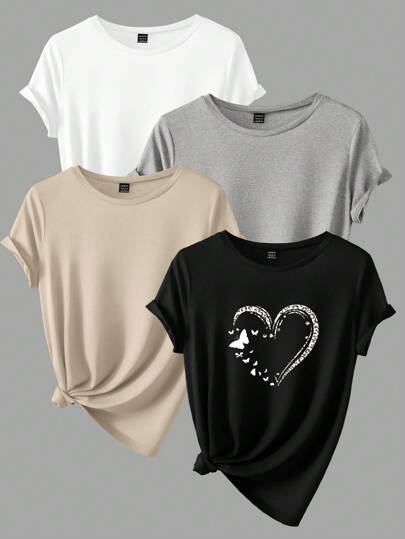 Essence Set of 4 Solid Round Neck Tees