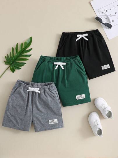 Shorts for Men with Drawstring Waist and Letter Patches, sold in a set of 3 pieces