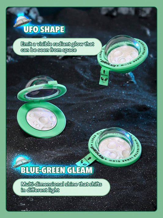 Lunar Glow Highlighter: Multi-dimensional shine with a blue-green reflective sheen. Ideal for face makeup, perfect for a unique purple gift during Black Friday and winter.