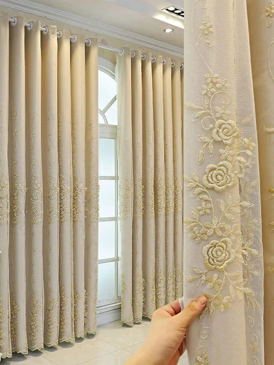 Modern Floral Embroidered Blackout Curtain for Bedroom/Living Room