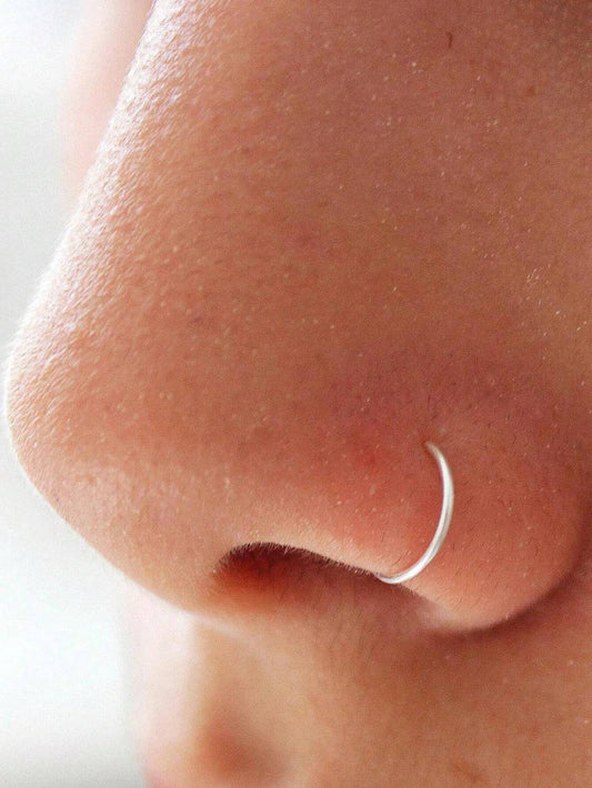 Pair of Sterling Silver Hoop Nose Rings for Cartilage, Tragus, Helix, Lip, or Ear Piercings