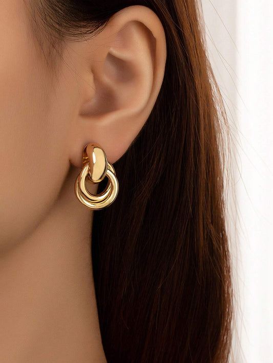 Metallic Circle Button Drop Earrings for Women's