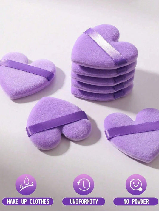 8pcs/set Heart-Shaped Velvet Powder Puff: Designed for contouring, eye, and corner areas. Comes with a beauty blender foundation mixing container. Suitable for all skin types.