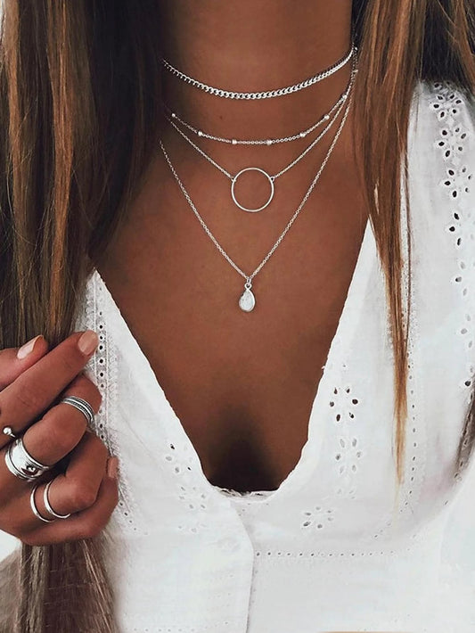 Layered Chain Necklace with Ring Decoration