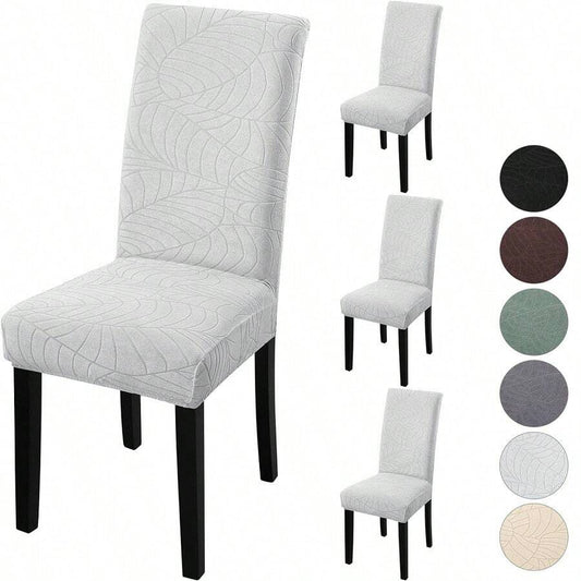 4-Pack Fuloon Dining Chair Covers, Solid Stretch Washable Slipcovers for Kitchen, Leaf Jacquard Design