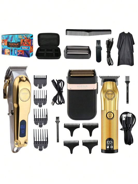 Professional Men's Hairdresser Kit: T-Shaped Blade Trimmer with USB Charging