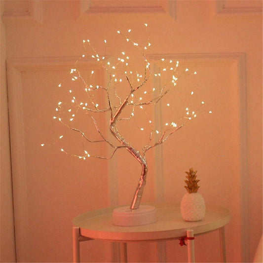 DIY LED Artificial Tree Lamp for Tabletop, Battery/USB Operated Night Light for Room Decor