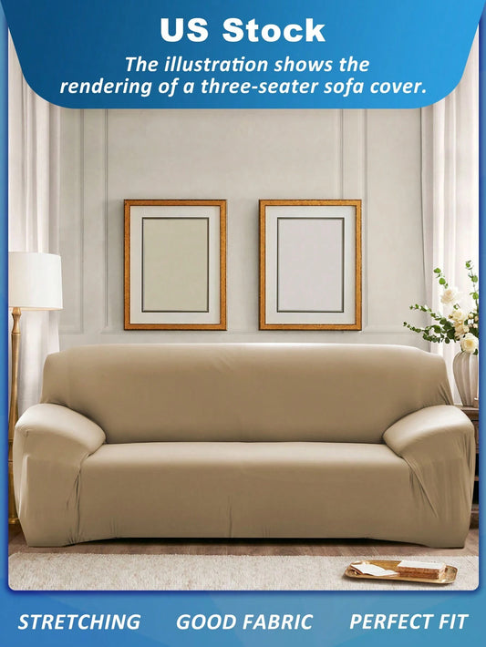 Khaki Elastic Sofa Cover with Anti-Slip Foam Strip