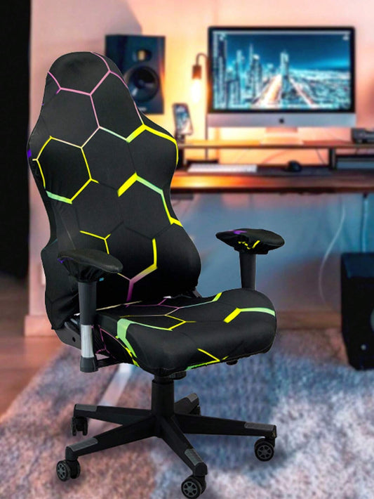 Set of 4 Hexagon Printed Gaming Chair Covers, Elastic Milk Silk Slipcovers, Ideal for Office, Bar, Bedroom, and Gaming Chair Decor